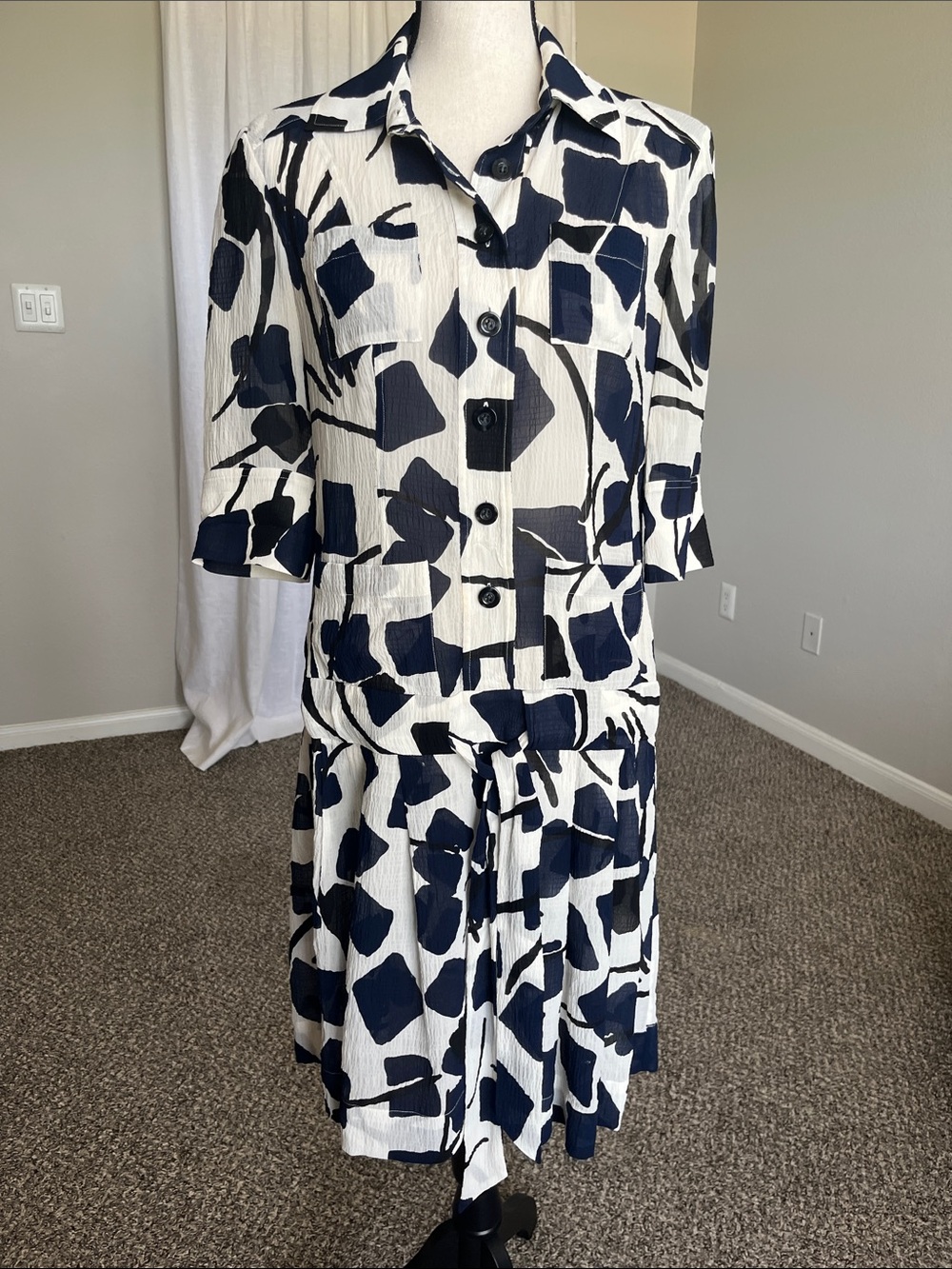 Diane von Furstenberg Drop Waist Block Print Silk Dress Size 4
